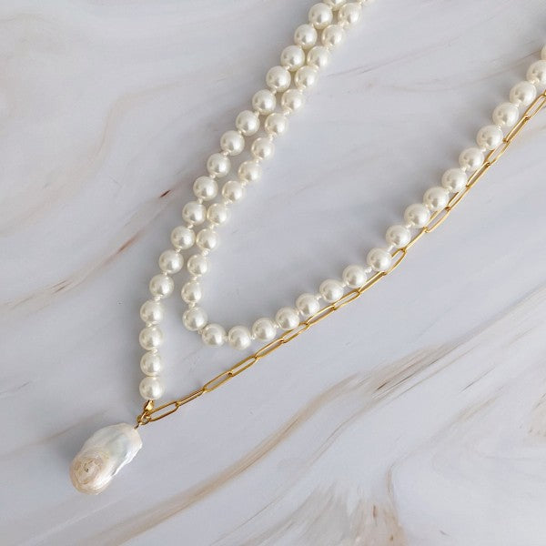 In Your Way Pearl And Chain Long Necklace, 18k Gold Plated Tarnish Resistant