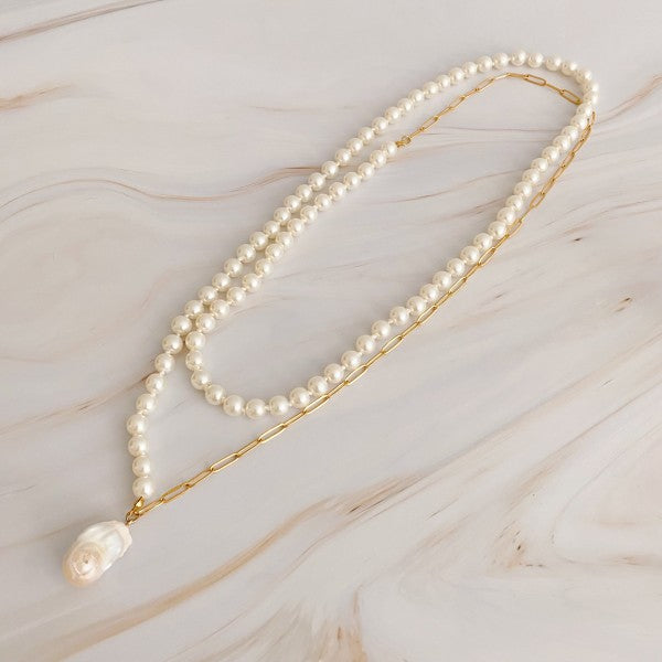 In Your Way Pearl And Chain Long Necklace, 18k Gold Plated Tarnish Resistant