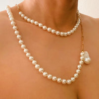 In Your Way Pearl And Chain Long Necklace, 18k Gold Plated Tarnish Resistant