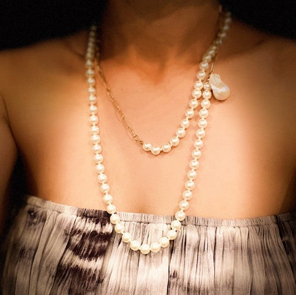 In Your Way Pearl And Chain Long Necklace, 18k Gold Plated Tarnish Resistant