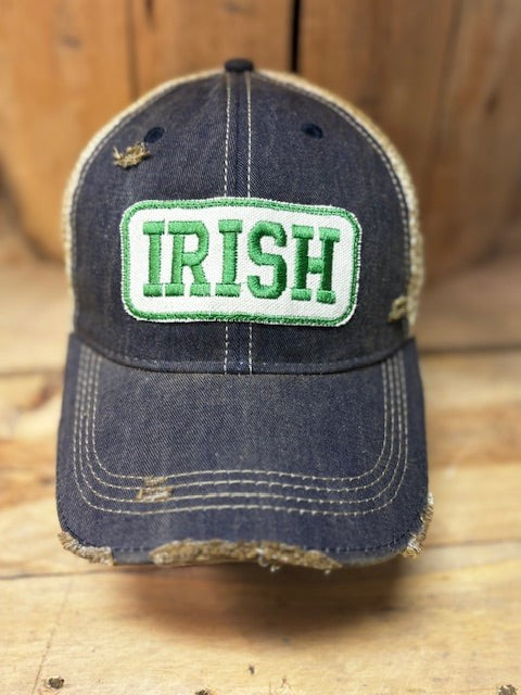 Irish Embroidered Patch Distressed Mesh Snapback Baseball Cap-Irish Embroidered Patch Distressed Mesh Snapback Baseball Cap. Headmost Brand Cap, Tan Mesh Snapback Closure, Entire cap is soft and superior quality.