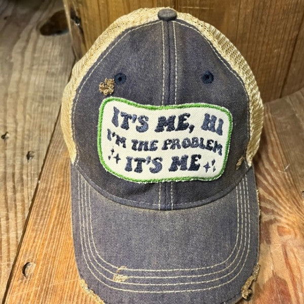 "It's Me, Hi! I'm The Problem, It's Me" Embroidered Patch Distressed Baseball Cap-"It's Me, Hi! I'm The Problem, It's Me" Embroidered Patch Distressed Baseball Cap. The perfect gift for your favorite Swiftie! Distressed Headmost Brand Snapback.