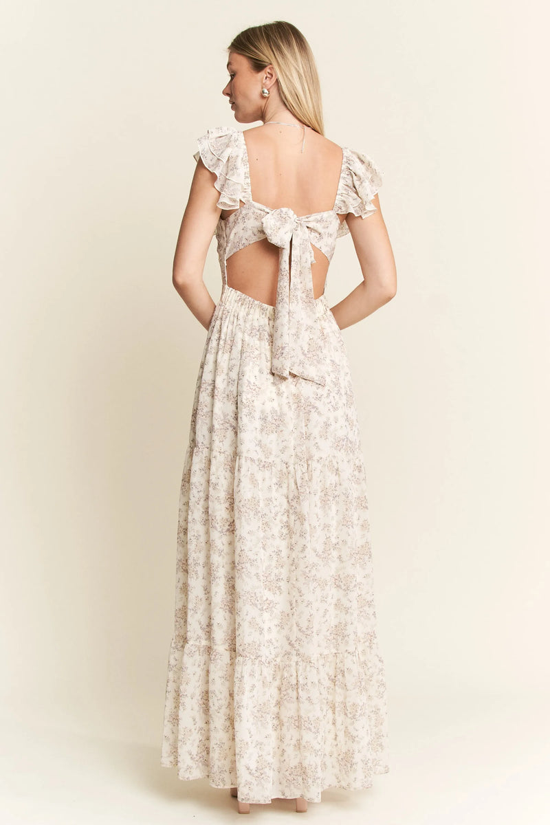 Ivory Ruffle Sleeve Tiered Maxi Dress-Effortlessly romantic and undeniably elegant, this tiered maxi dress is made for sun-drenched days and dreamy evenings. Featuring a delicate floral print-Reef Love Boho-Chic Boutique