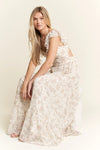 Ivory Ruffle Sleeve Tiered Maxi Dress-Effortlessly romantic and undeniably elegant, this tiered maxi dress is made for sun-drenched days and dreamy evenings. Featuring a delicate floral print-Reef Love Boho-Chic Boutique