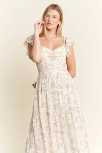 Ivory Ruffle Sleeve Tiered Maxi Dress-Effortlessly romantic and undeniably elegant, this tiered maxi dress is made for sun-drenched days and dreamy evenings. Featuring a delicate floral print-Reef Love Boho-Chic Boutique