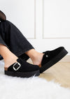 Shop JASMINE Slip-On Platform Clogs-Women's slip-on platform clogs with Cushionaire cork insole & adjustable buckle. Backless design & 2.6” heel for retro-inspired comfort & casual summer style.-available at Reef Love online boho-chic boutique