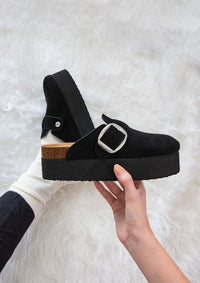 Shop JASMINE Slip-On Platform Clogs-Women's slip-on platform clogs with Cushionaire cork insole & adjustable buckle. Backless design & 2.6” heel for retro-inspired comfort & casual summer style.-available at Reef Love online boho-chic boutique