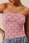 Shop Jacquard Floral Seamless Tube Top-Pink floral jacquard seamless tube top with soft stretch. Stylish two-tone detail, perfect for layering or wearing solo. Feminine, flattering, and comfy all day.-available at Reef Love online boho-chic boutique