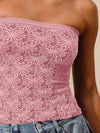 Shop Jacquard Floral Seamless Tube Top-Pink floral jacquard seamless tube top with soft stretch. Stylish two-tone detail, perfect for layering or wearing solo. Feminine, flattering, and comfy all day.-available at Reef Love online boho-chic boutique