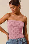 Shop Jacquard Floral Seamless Tube Top-Pink floral jacquard seamless tube top with soft stretch. Stylish two-tone detail, perfect for layering or wearing solo. Feminine, flattering, and comfy all day.-available at Reef Love online boho-chic boutique