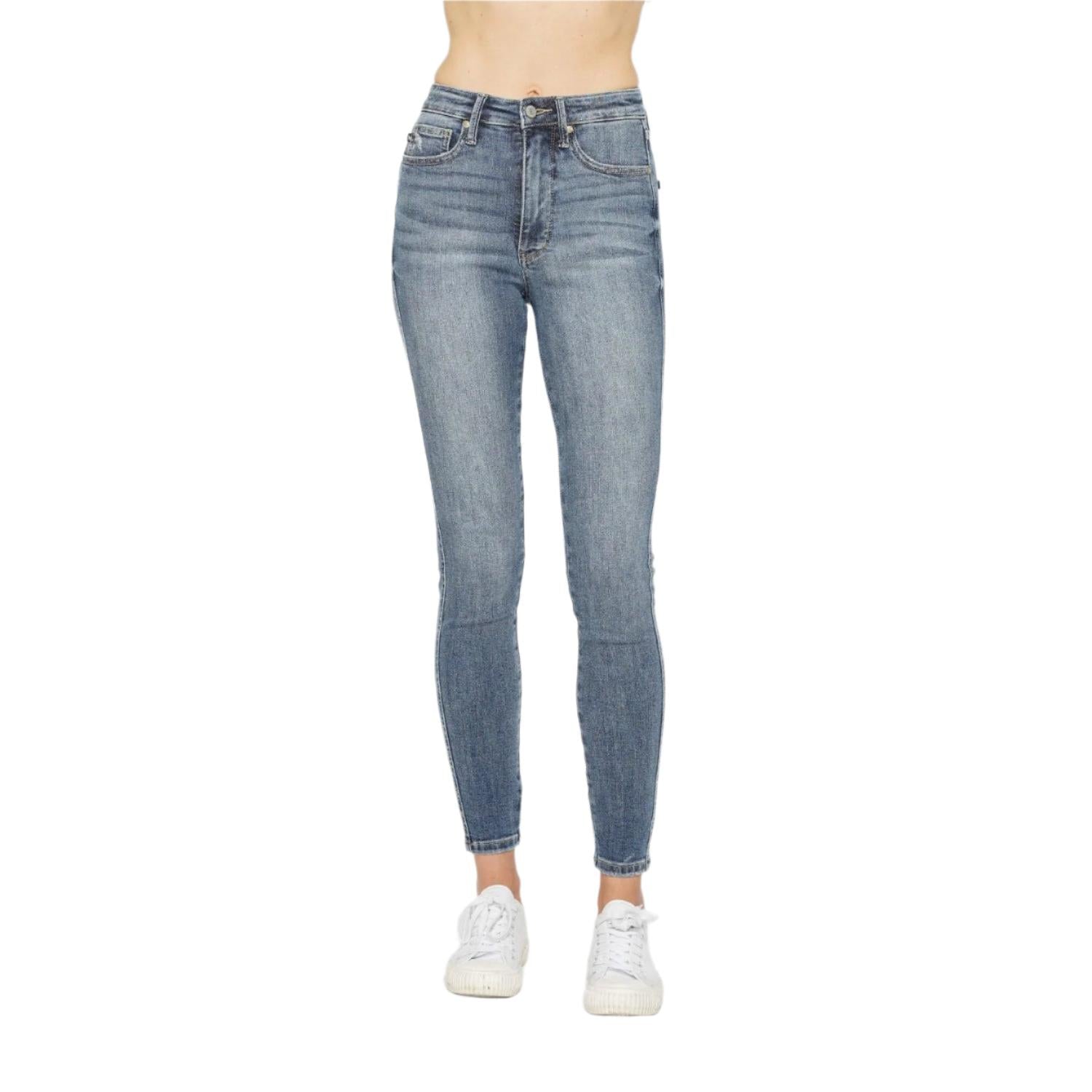 Judy Blue Full Size Tummy Control Contrast Wash Skinny Jeans-Ankle Jeans-Reef Love