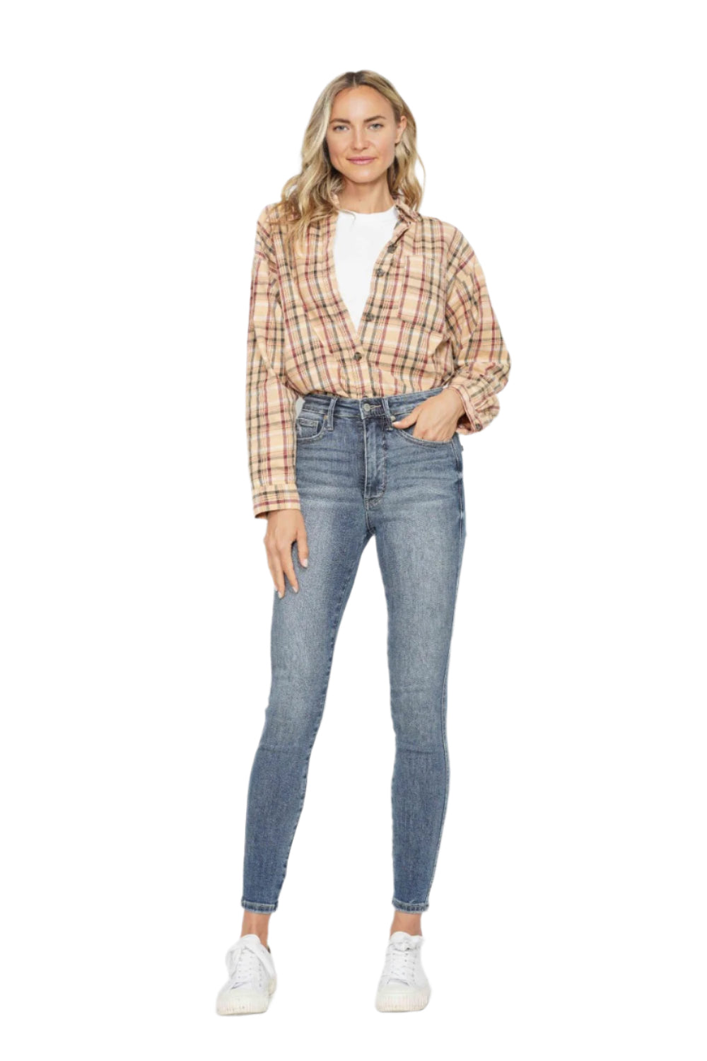 Judy Blue Full Size Tummy Control Contrast Wash Skinny Jeans-Ankle Jeans-Reef Love