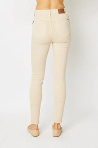 Judy Blue Cream Garment Dyed Tummy Control Skinny Jeans-Skinny Jeans-Judy Blue-Reef Love