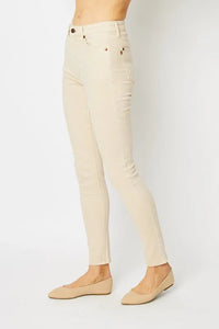 Judy Blue Cream Garment Dyed Tummy Control Skinny Jeans-Skinny Jeans-Judy Blue-Reef Love
