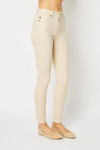 Judy Blue Cream Garment Dyed Tummy Control Skinny Jeans-Skinny Jeans-Judy Blue-Reef Love