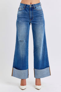 Judy Blue Distressed High Waist Wide-Leg Jeans