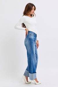 Judy Blue Distressed High Waist Wide-Leg Jeans