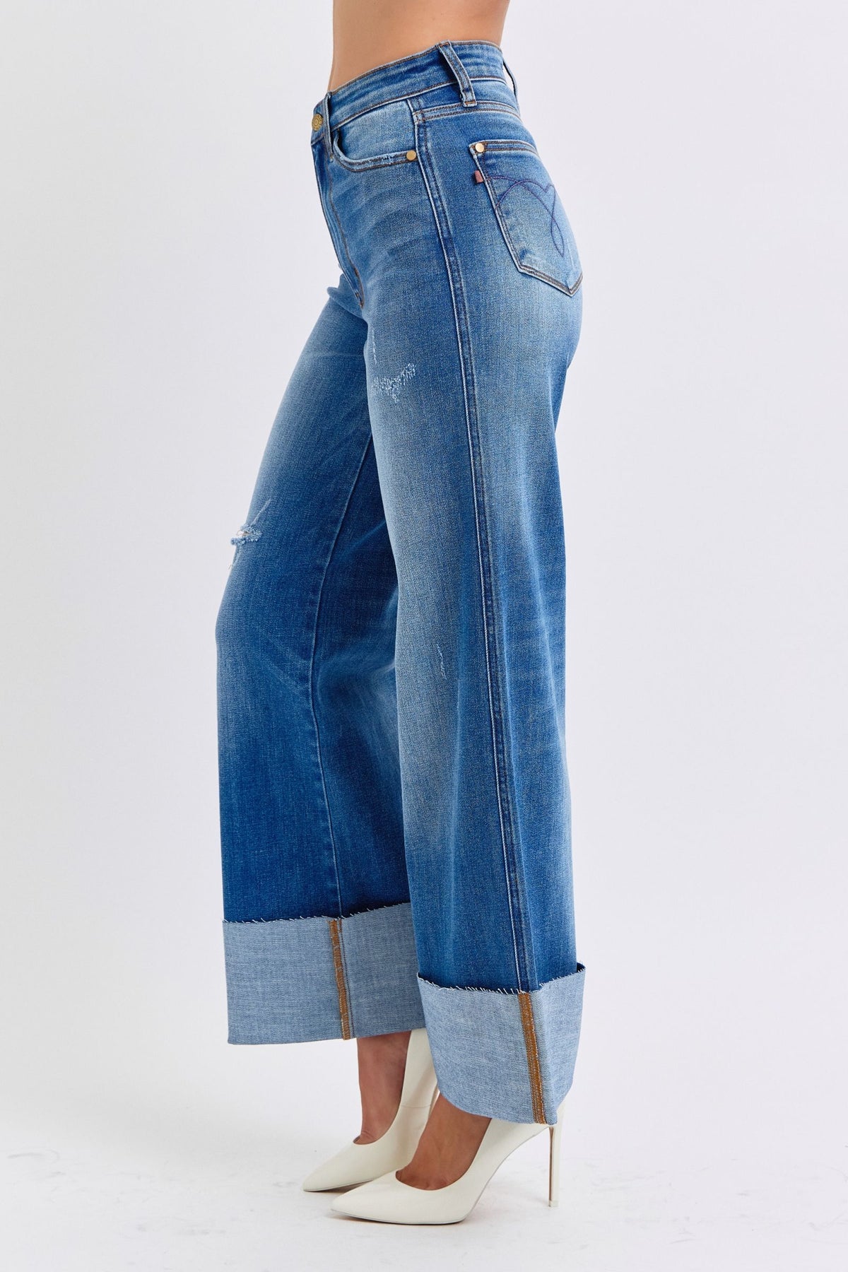 Judy Blue Distressed High Waist Wide-Leg Jeans