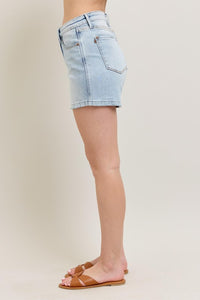 Judy Blue Frayed Hem High Rise Denim Shorts with Pockets - Reef Love