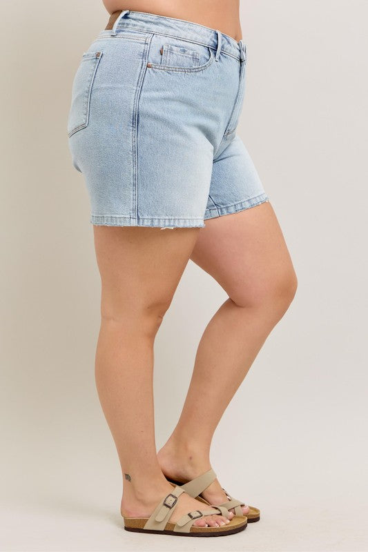 Judy Blue Frayed Hem High Rise Denim Shorts with Pockets - Reef Love