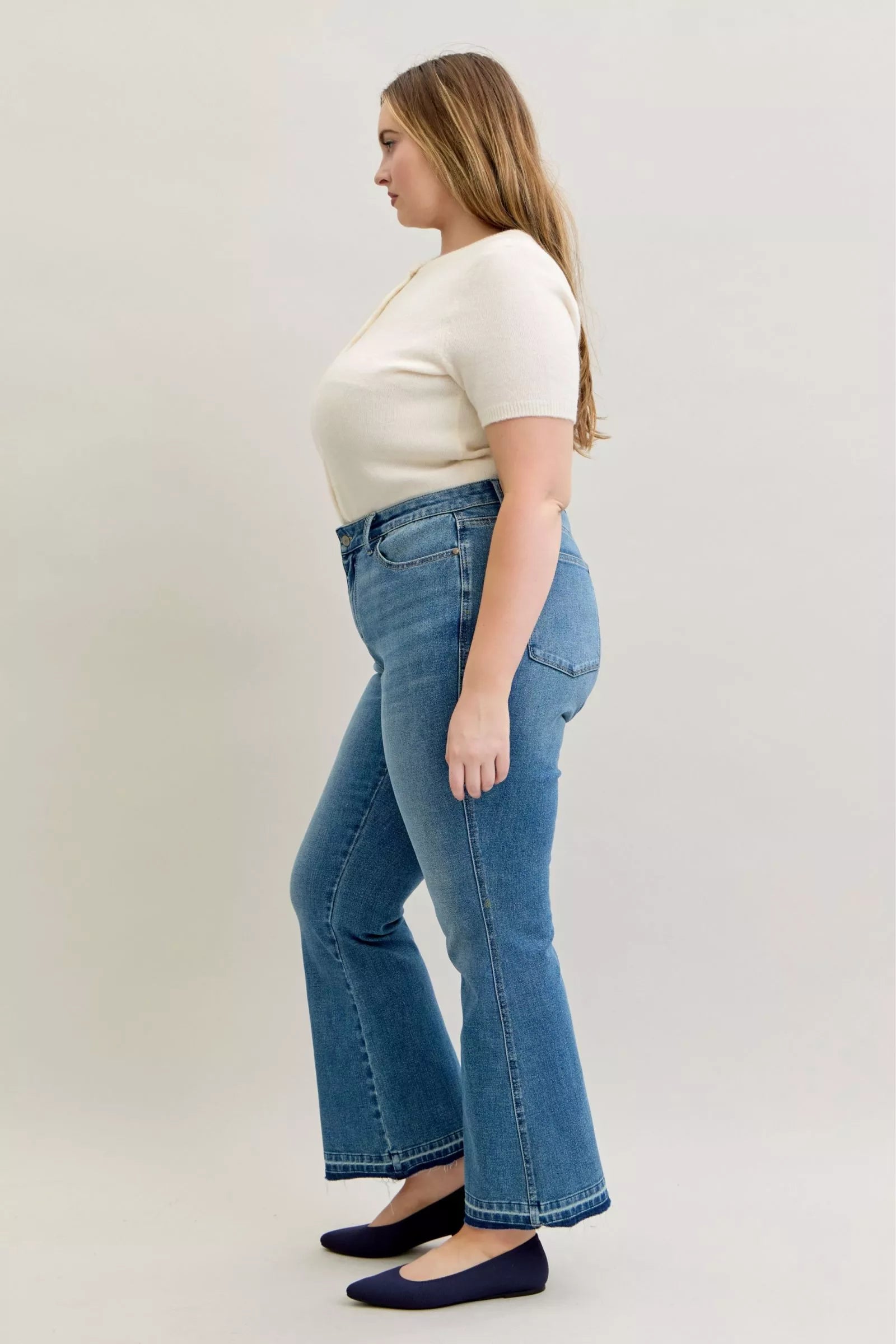 Judy Blue Full Size Mid Rise Slim Bootcut Tummy Control Release Hem Jeans Plus Size