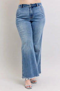 Judy Blue Full Size Raw Hem Wide Leg Jeans-Reef Love