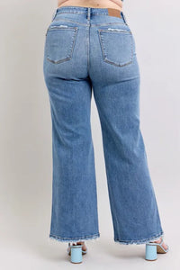 Judy Blue Full Size Raw Hem Wide Leg Jeans-Reef Love