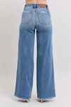 Judy Blue Full Size Raw Hem Wide Leg Jeans-Reef Love