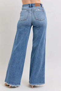 Judy Blue Full Size Raw Hem Wide Leg Jeans-Reef Love