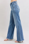 Judy Blue Full Size Raw Hem Wide Leg Jeans-Reef Love