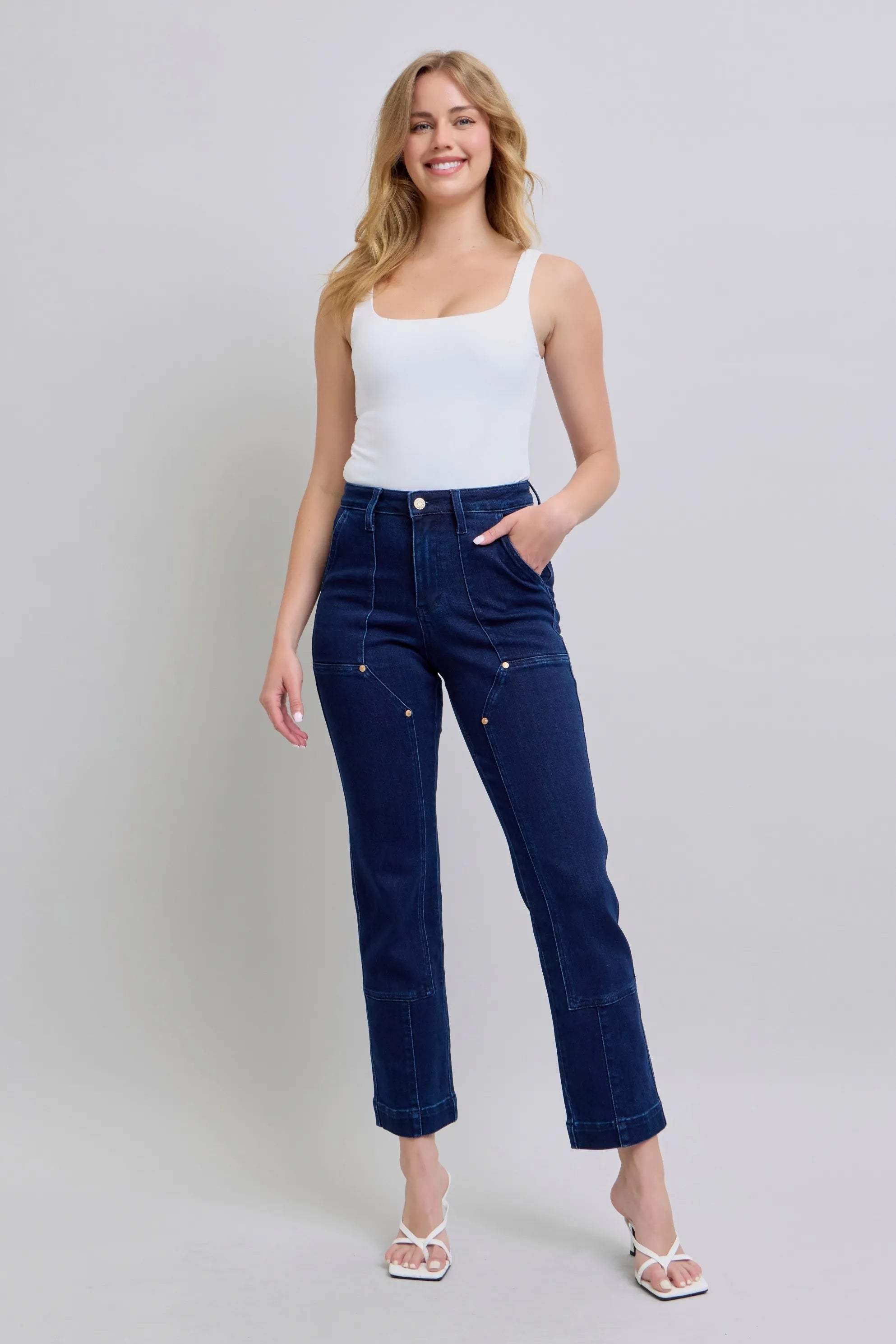 Judy Blue HW Work Wear Knee Patch Straight Jeans- Boho Chic Styles by Reef Love