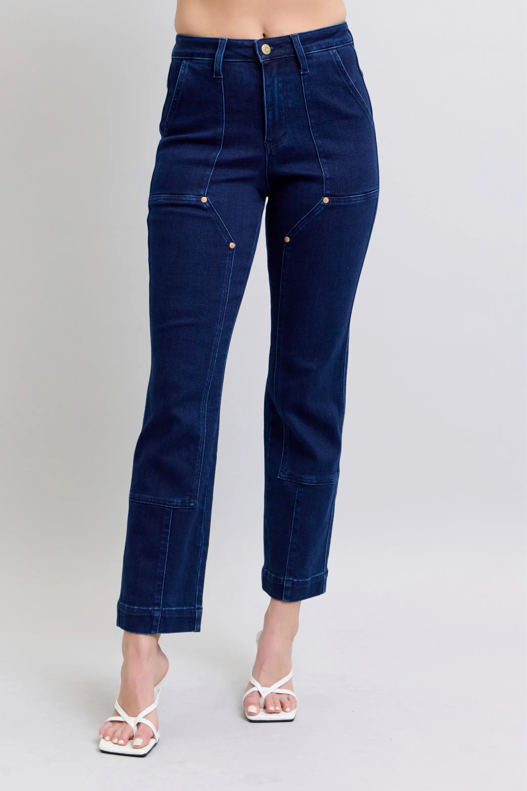 Judy Blue HW Work Wear Knee Patch Straight Jeans- Boho Chic Styles by Reef Love