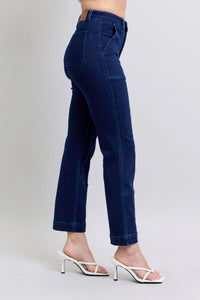 Judy Blue HW Work Wear Knee Patch Straight Jeans- Boho Chic Styles by Reef Love