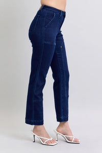Judy Blue HW Work Wear Knee Patch Straight Jeans- Boho Chic Styles by Reef Love