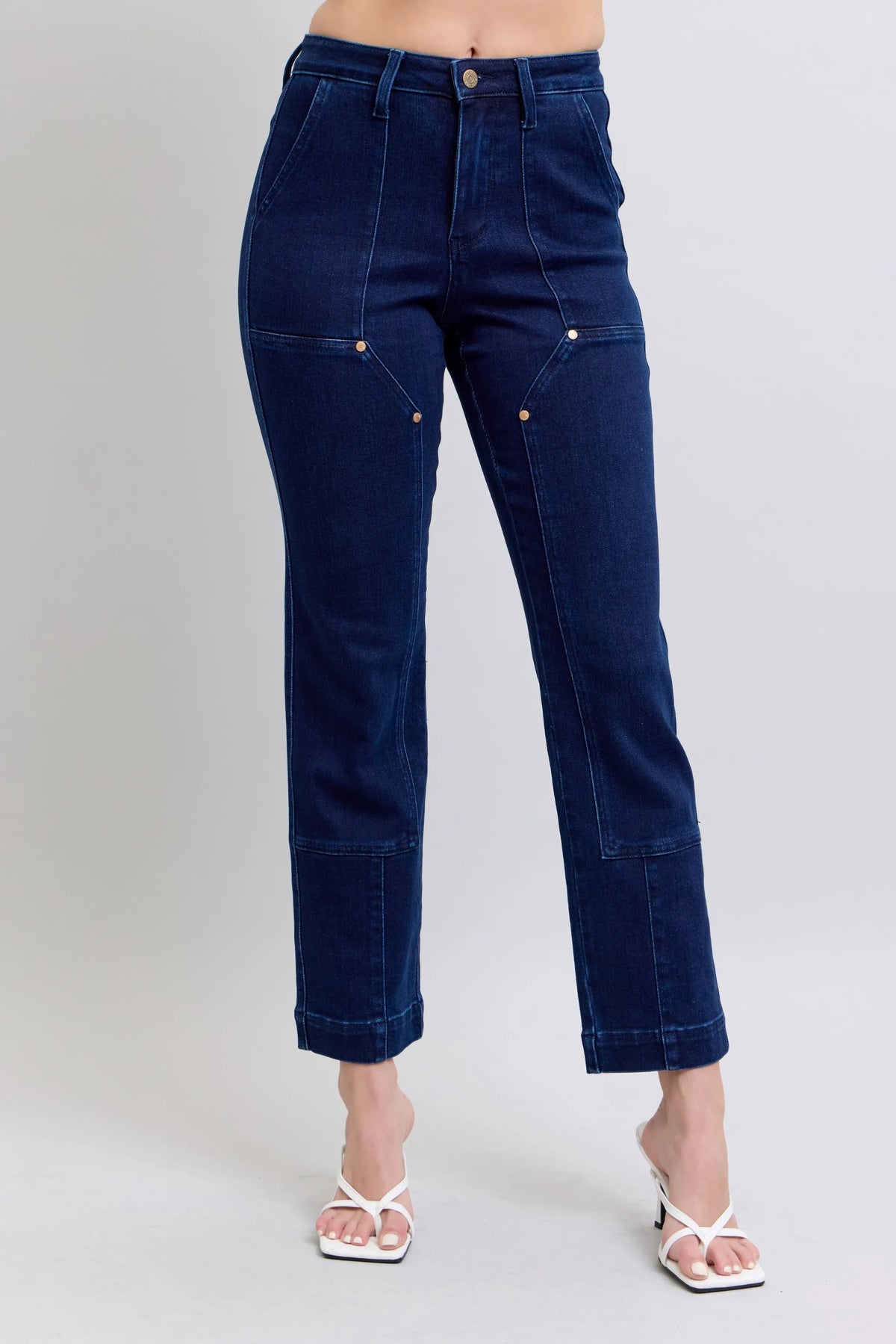 Judy Blue HW Work Wear Knee Patch Straight Jeans- Boho Chic Styles by Reef Love