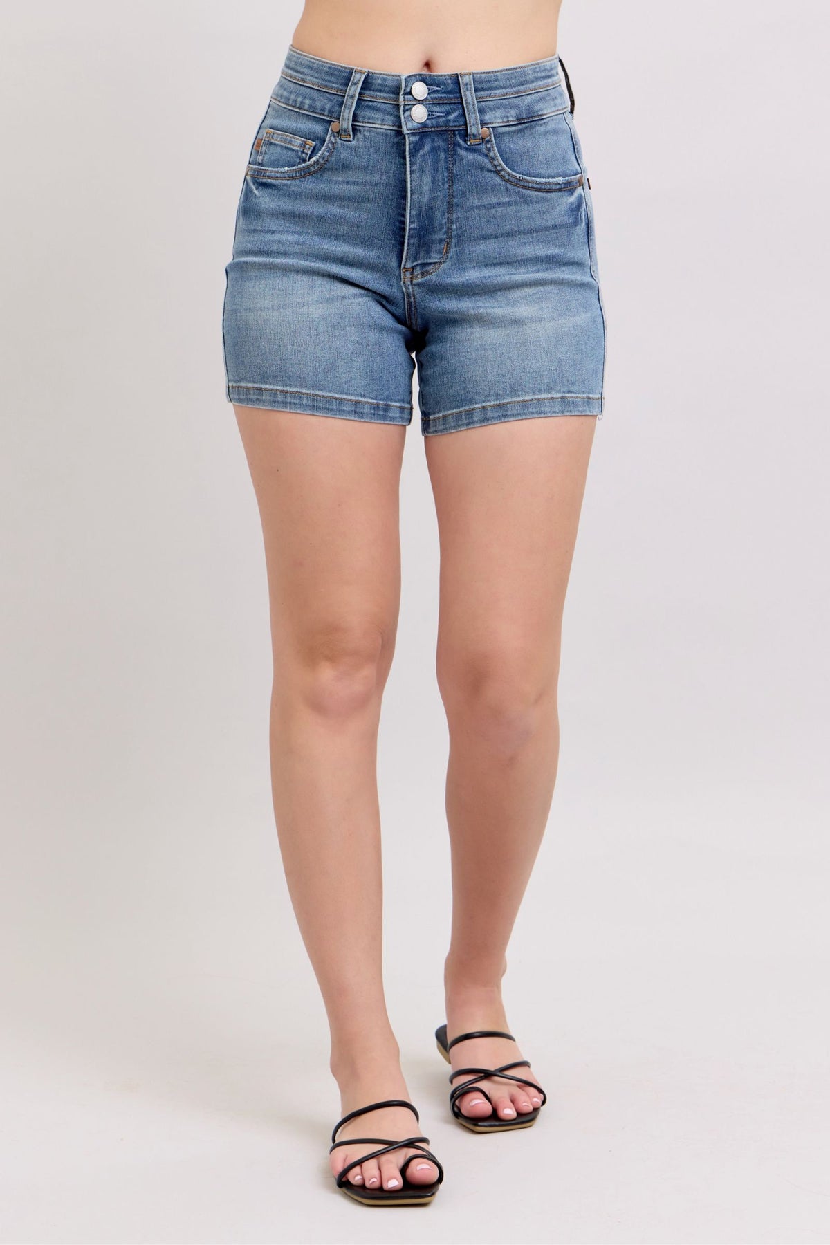 Judy Blue High Rise Tummy Control Denim Shorts Plus Size - sold by Reef Love