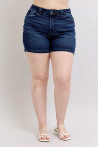Judy Blue Full Size High Waist Back Flap Pocket Denim Shorts Plus Size-Jean Shorts-Reef Love