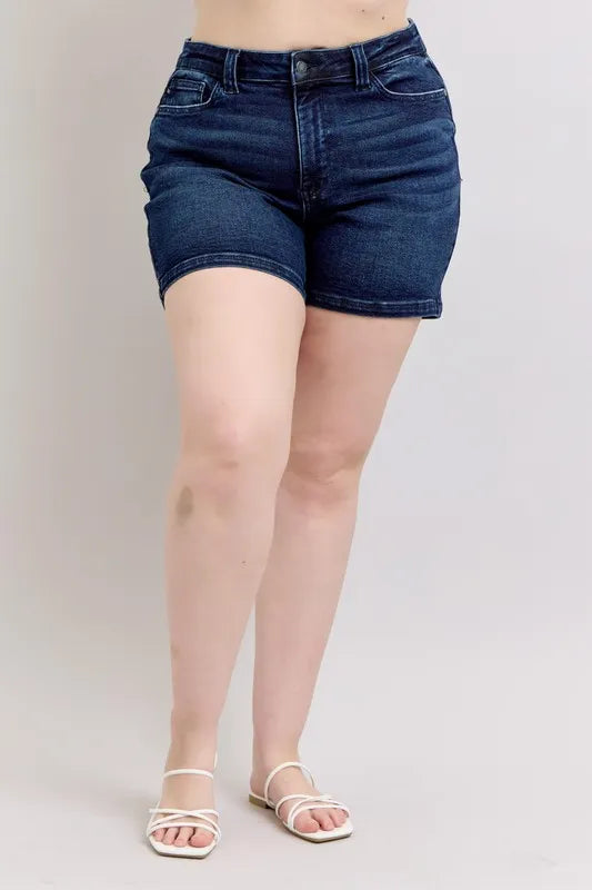 Judy Blue Full Size High Waist Back Flap Pocket Denim Shorts Plus Size-Jean Shorts-Reef Love