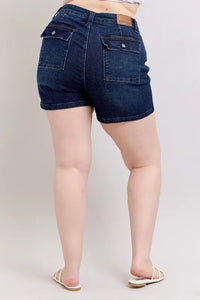 Judy Blue Full Size High Waist Back Flap Pocket Denim Shorts Plus Size-Jean Shorts-Reef Love