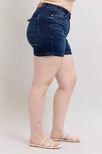 Judy Blue Full Size High Waist Back Flap Pocket Denim Shorts Plus Size-Jean Shorts-Reef Love
