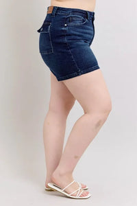 Judy Blue Full Size High Waist Back Flap Pocket Denim Shorts Plus Size-Jean Shorts-Reef Love
