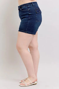 Judy Blue Full Size High Waist Back Flap Pocket Denim Shorts Plus Size-Jean Shorts-Reef Love