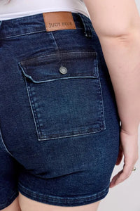 Judy Blue Full Size High Waist Back Flap Pocket Denim Shorts Plus Size-Jean Shorts-Reef Love