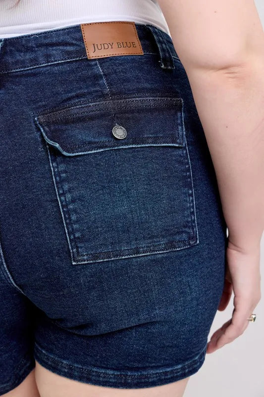 Judy Blue Full Size High Waist Back Flap Pocket Denim Shorts Plus Size-Jean Shorts-Reef Love