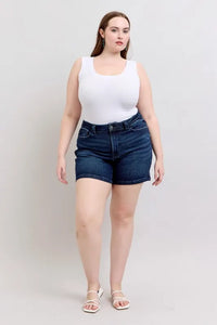 Judy Blue Full Size High Waist Back Flap Pocket Denim Shorts Plus Size-Jean Shorts-Reef Love