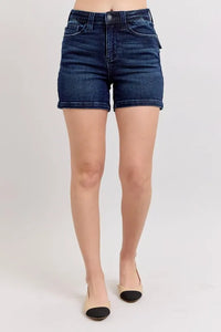 Judy Blue Full Size High Waist Back Flap Pocket Denim Shorts Plus Size-Jean Shorts-Reef Love