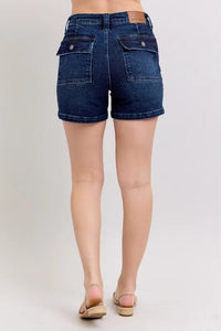 Judy Blue Full Size High Waist Back Flap Pocket Denim Shorts Plus Size-Jean Shorts-Reef Love