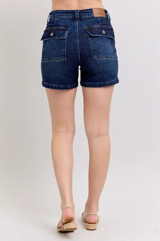 Judy Blue Full Size High Waist Back Flap Pocket Denim Shorts Plus Size-Jean Shorts-Reef Love