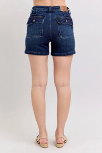Judy Blue Full Size High Waist Back Flap Pocket Denim Shorts Plus Size-Jean Shorts-Reef Love