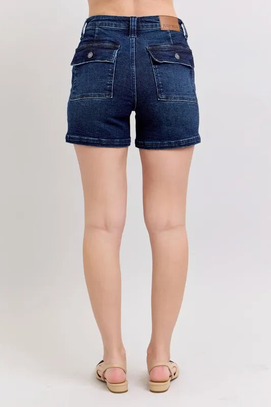 Judy Blue Full Size High Waist Back Flap Pocket Denim Shorts Plus Size-Jean Shorts-Reef Love